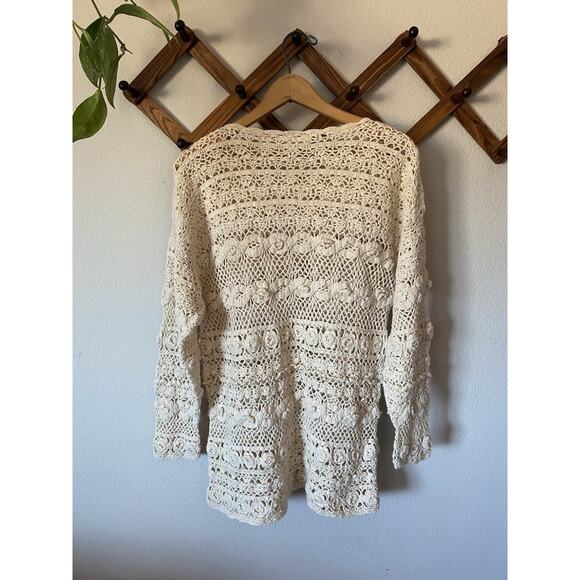 Vintage Copper Key Sweater Cotton Boho Open Crochet Pullover Sweater Tunic S - Picture 4 of 6